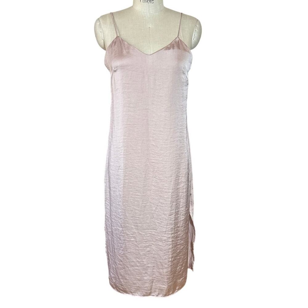 Stillwater Long Crinkle Satin Slip Dress in Pink Size 8-10 Soft Pretty